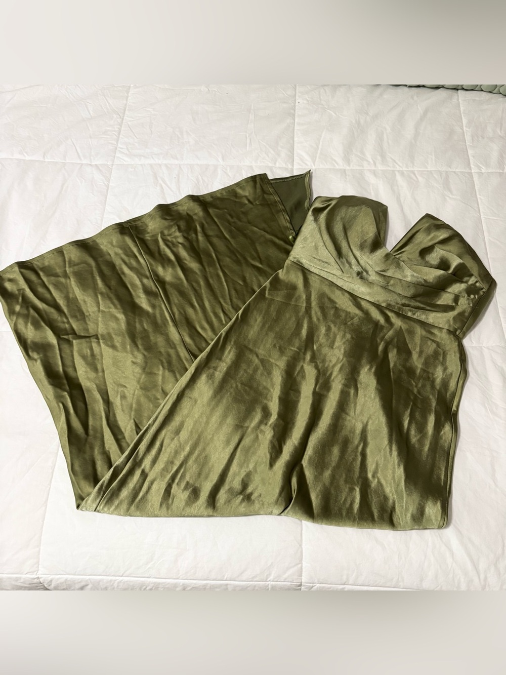 Billy J Silky Olive Green Strapless Maxi Dress